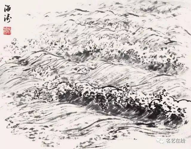 画海浪的方法,首先须注意海浪的形状不是一个连一个,而是一层大浪之后