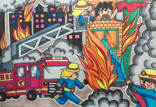 三年级消防绘画漂亮图片