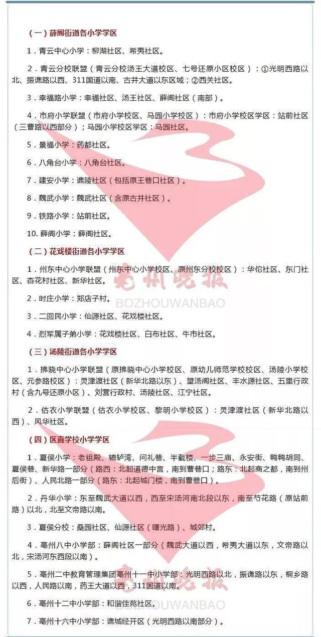 2019年亳州市学区划分最新公布!