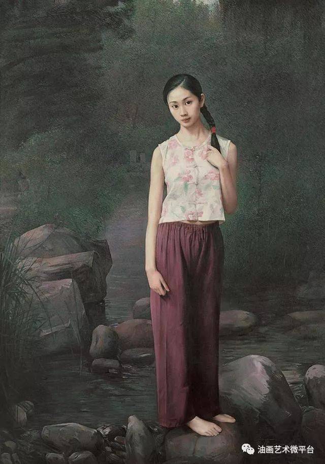 贺文庆油画中的乡村少女