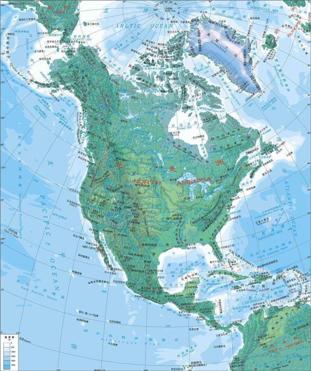 绘制北美洲地形图图片