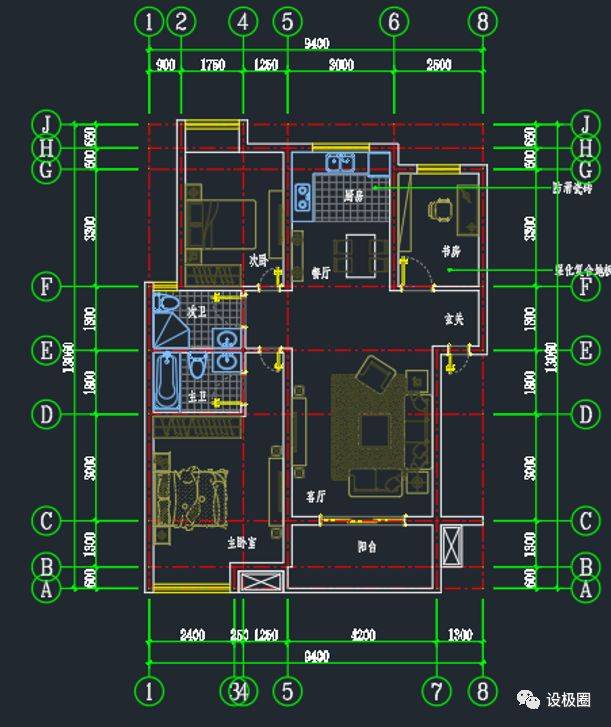 end 开门洞墙体轴线套图框施工图 平台声明