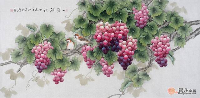 葡萄　桃　油彩画肉筆　静物画　作者時代不明 画家羽墨硕果累累葡萄画欣赏，真想摘一颗尝尝！_北京