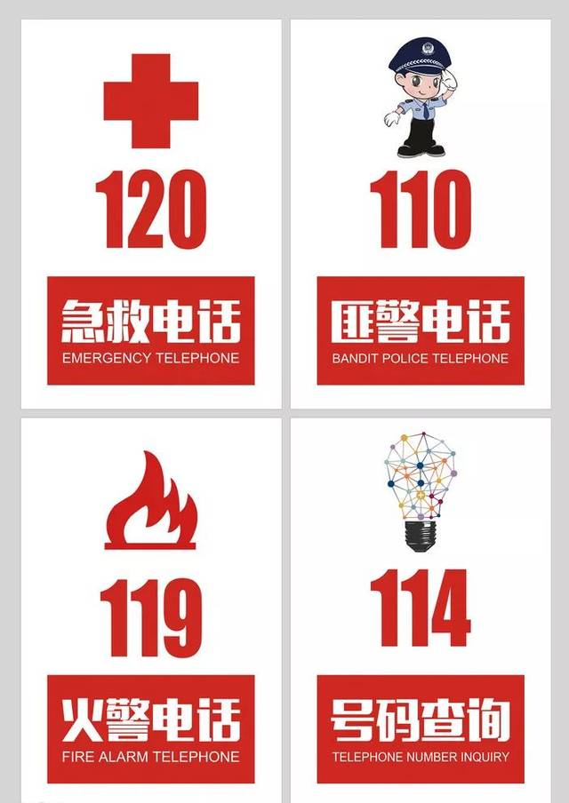 明示:如120(急救电话),119(火警电话),110(报警电话),114(查询电话)