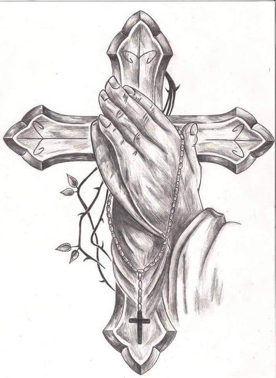 耶稣十字架素描图片