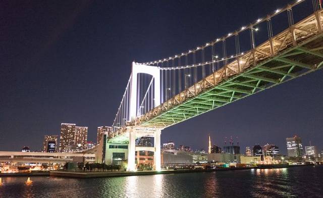帆高乘船穿过的台场彩虹大桥,也在片中多次出现过,是东京湾的地标.