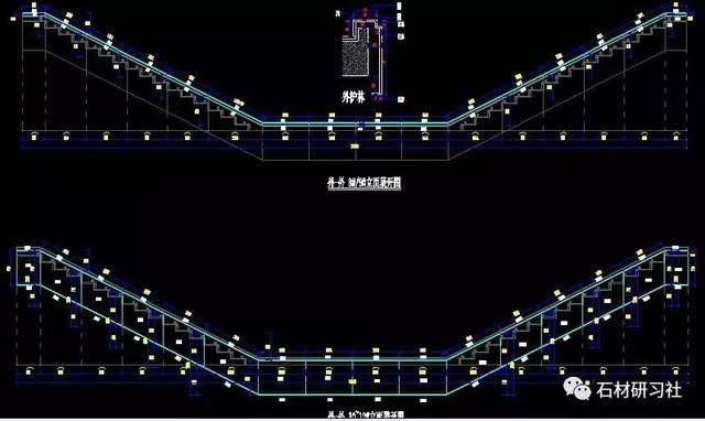 石材旋轉樓梯cad素材的正面與側面平面圖參考