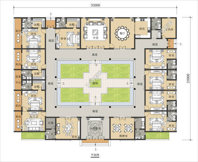 新中式四合院别墅设计,经典大气