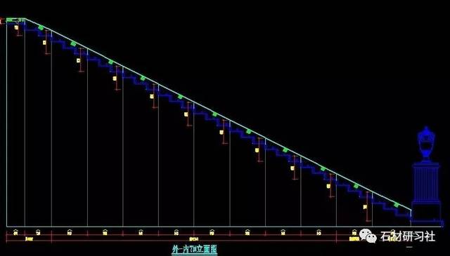 石材旋轉樓梯cad素材的正面與側面平面圖參考