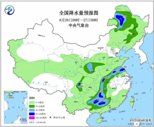 2019年8月25日:未来三天全国天气预报