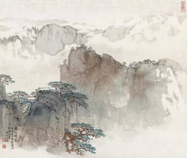 Y867【古美術一龍堂】宋文治【皖南山色図・掛軸精品】 中国近代