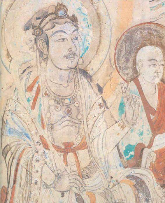 该窟北壁绘维摩诘经变,南壁画阿弥陀经变,西壁佛龛以塑绘合璧的形式
