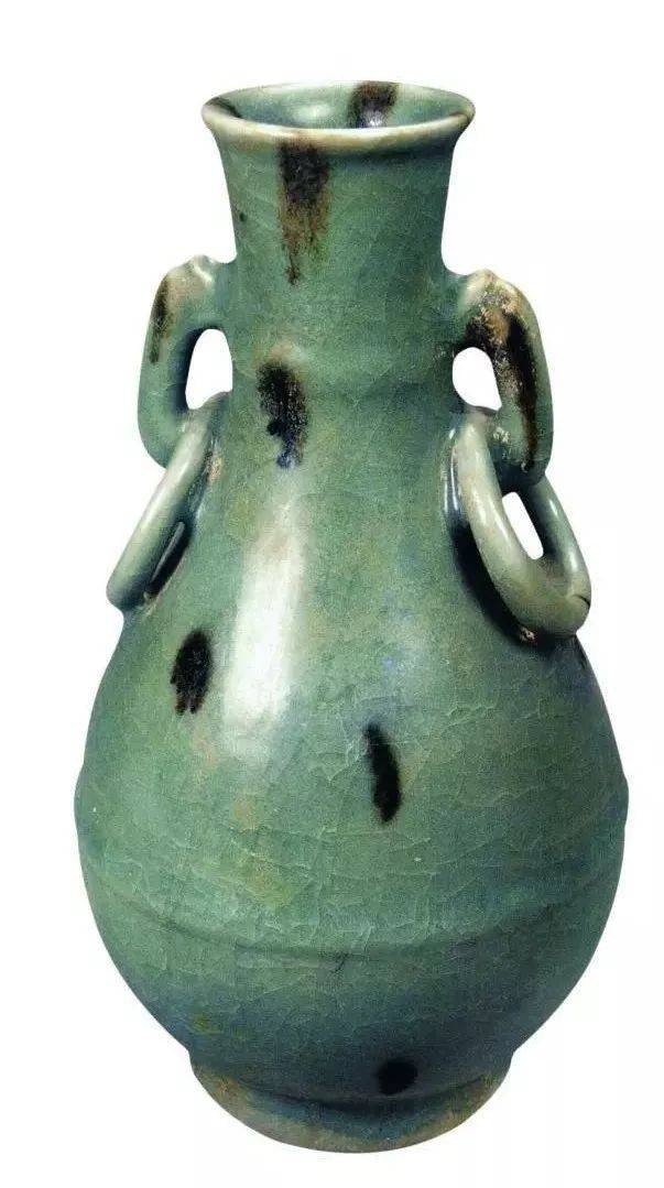 明時代 龍泉窯 飛青磁双耳花入 明 元 龍泉窯双耳
