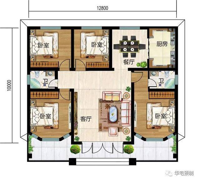 乡村一层平屋顶房别墅设计图纸,造价10万元,父母住着安心