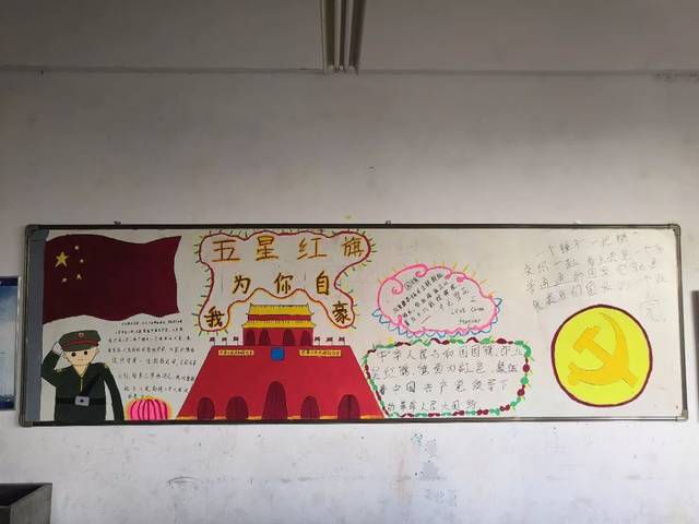 庆祖国七十华诞展校园时代风采机电部开展五星红旗我为你自豪黑板报