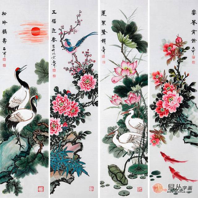 名家石开四条屏国画精选---花鸟画篇_搜狐网