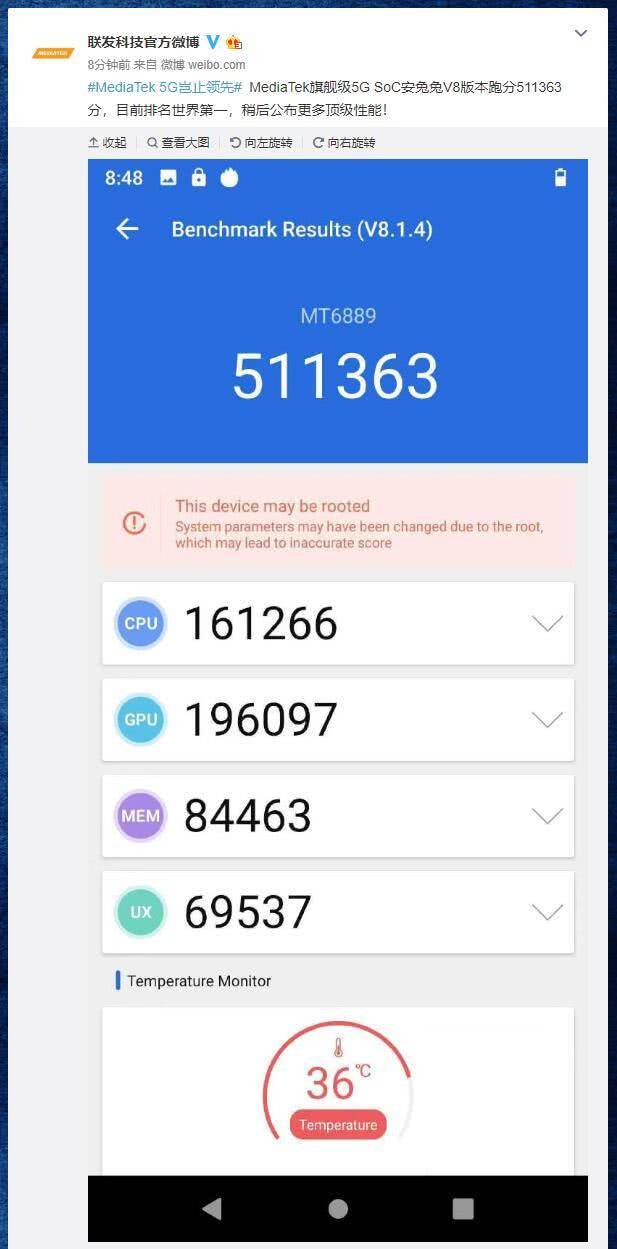 联发科真的崛起了!mt6889安兔兔跑分51万超骁龙855和麒麟990