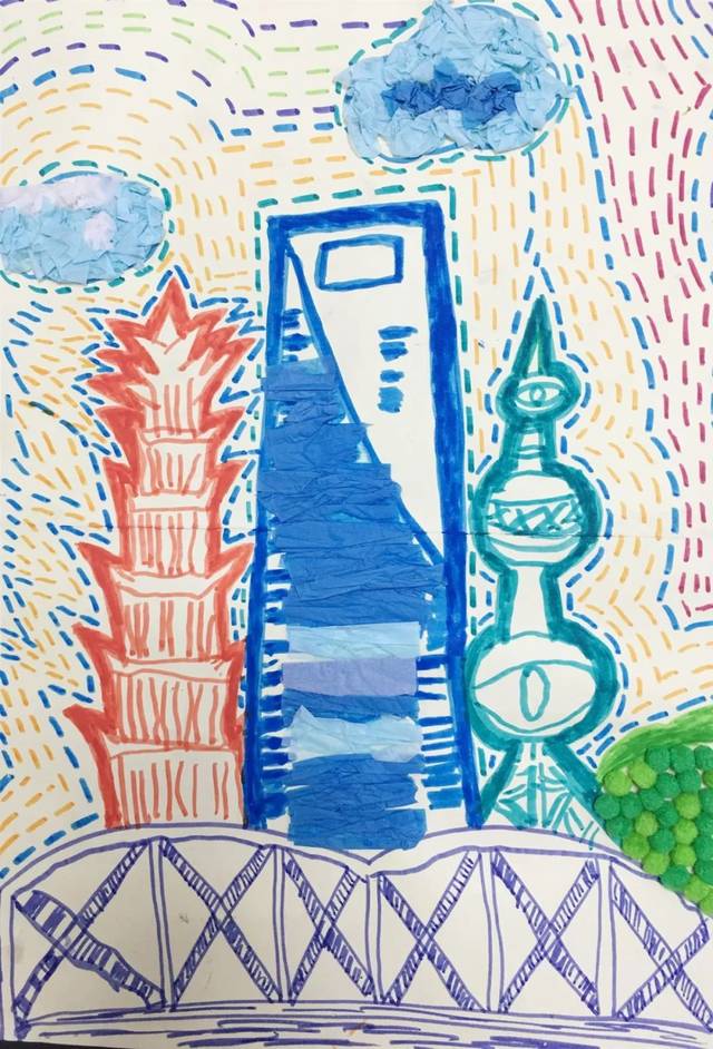 赞上海地标喜爱上海的理由学生绘画作品展示1
