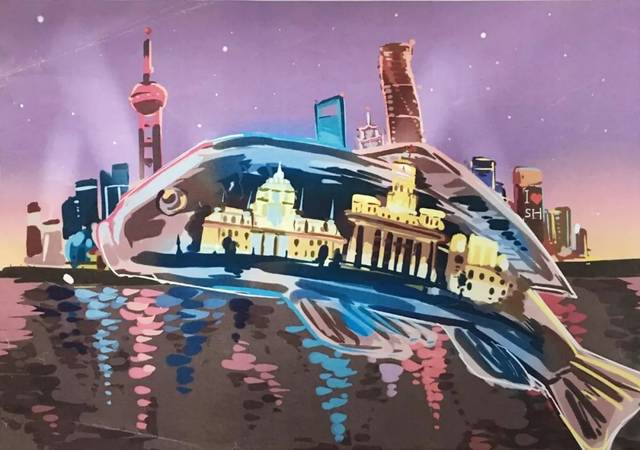 赞上海地标喜爱上海的理由学生绘画作品展示1