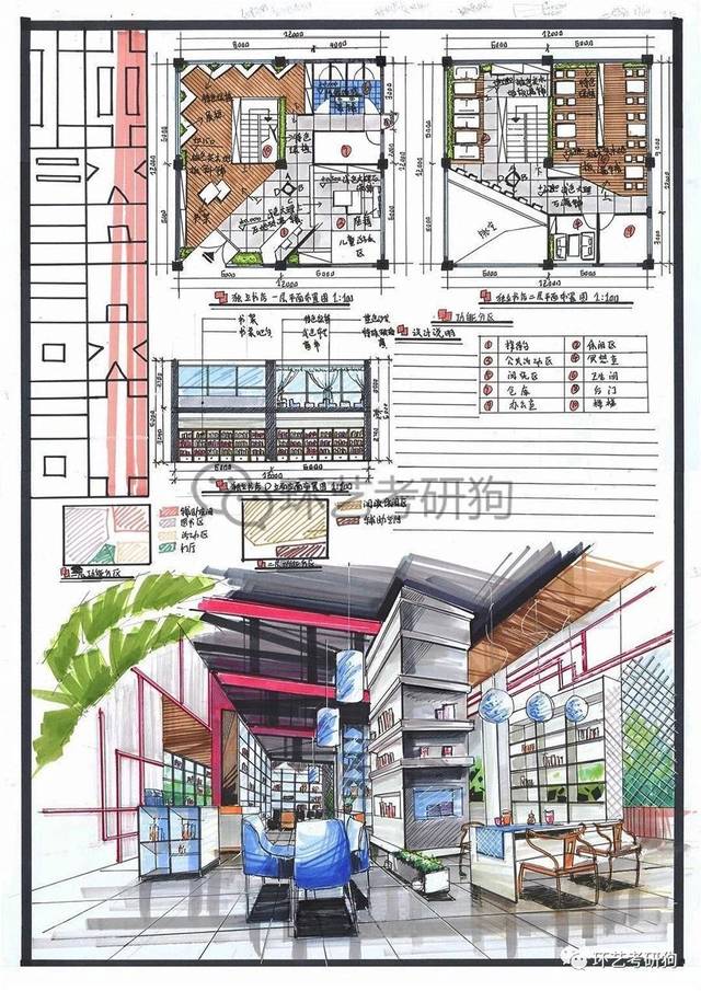 室内快题丨阅读空间(书店书吧书房)专题作品集锦/环艺考研狗