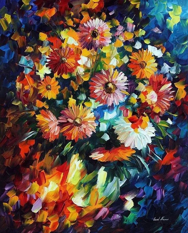 色彩斑斓的花儿,白俄罗斯画家leonid afremov