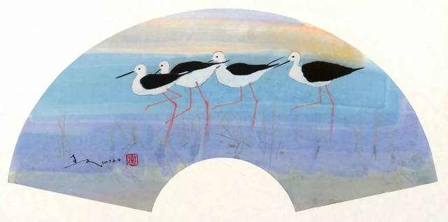 宋连民 作品《扇面 水鸟 no.2》