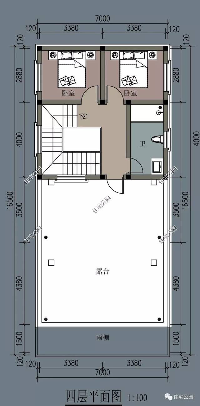 7×16米,多陽臺 11臥室,小面寬大進深這樣佈局就挺好