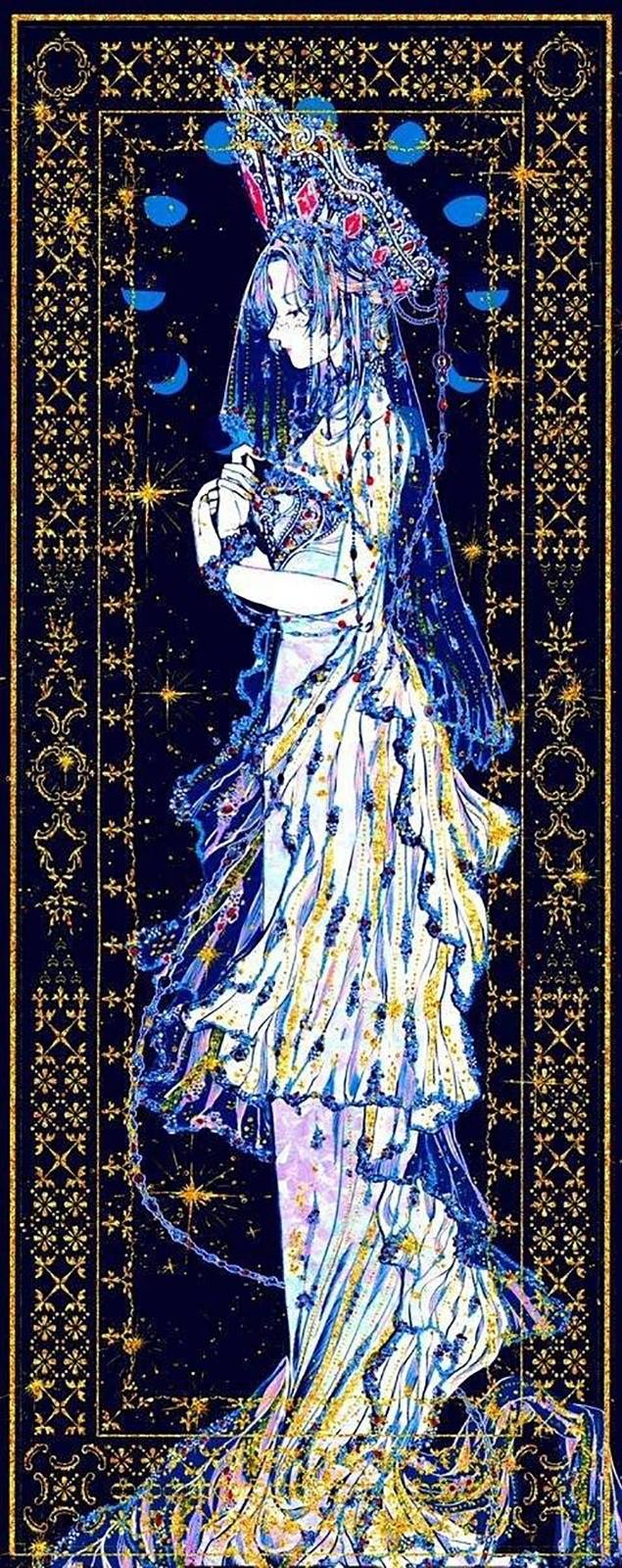 插画师笔下的塔罗牌:用色华丽夸张,笔触细腻精致,星盘中的少女