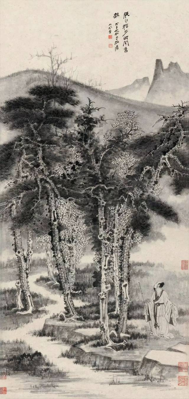 赏画| 张大千《策杖独步》_搜狐网