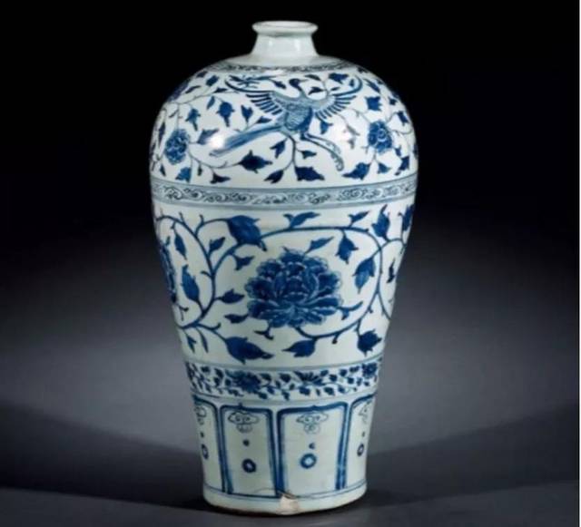 美瓷鉴赏：元青花缠枝孔雀牡丹纹梅瓶_纹饰