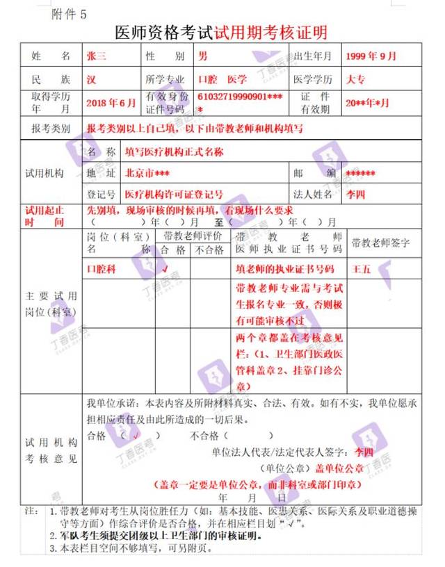 2020 医师报名表格填写模板,超全!