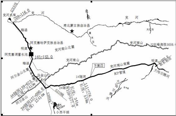 建设内容 从党河南山南麓苏干湖水系的大哈尔腾河向党河南山北麓的