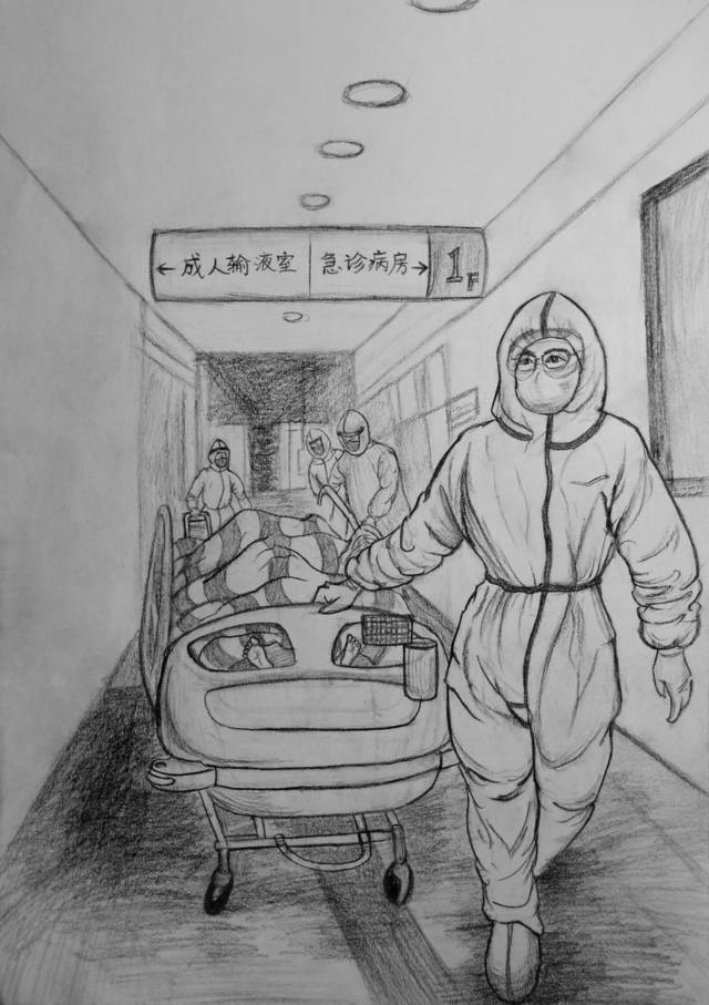 《致敬白衣天使》 胡伟 速写作品 新疆兵团美术家协会会员