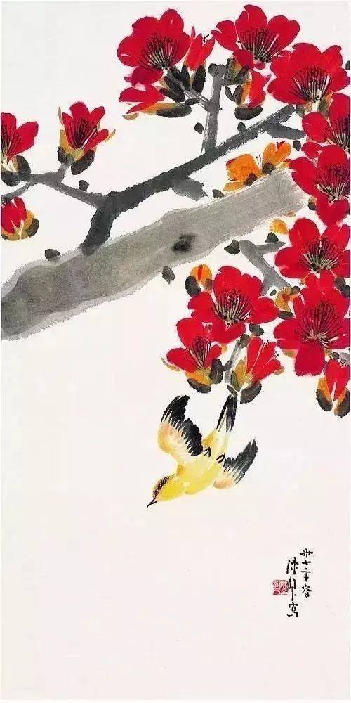 陳樹人 花卉 陈树人花鸟：枫红花艳，画更美！_高剑父_绘画_经典