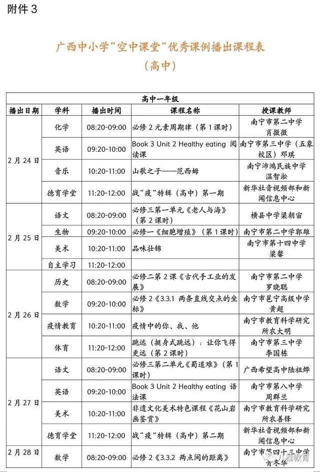 ​广西中小学“空中课堂”课表（2.24（最新发布）