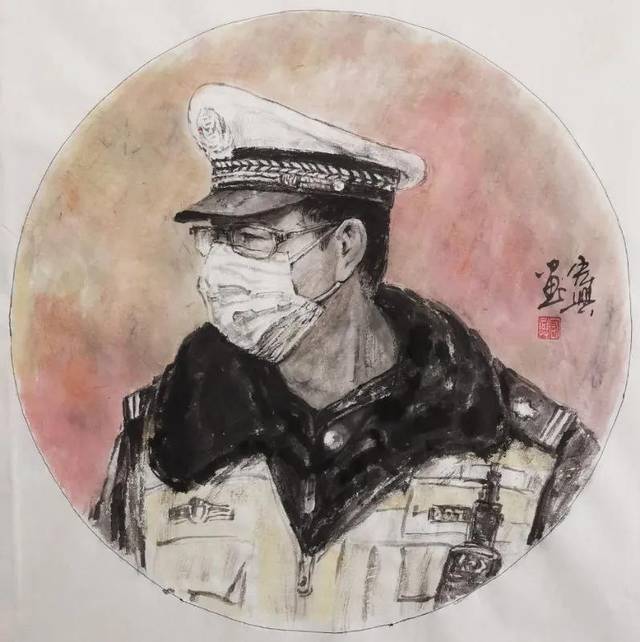 警察抗疫绘画作品图片