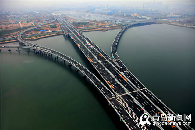 胶州湾大桥李村河互通立交abf匝道终开建 实现青岛端连接线和环湾路