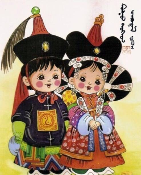 超级可爱的卡通版蒙古族传统服饰