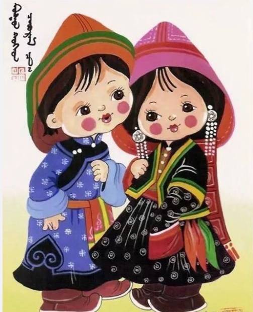 超级可爱的卡通版蒙古族传统服饰