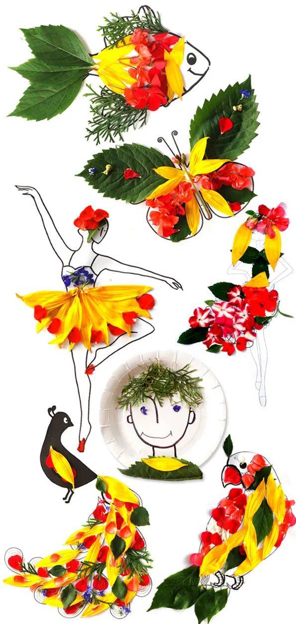 寻找春天的色彩用花草树叶制作超美的艺术拼贴画有模板