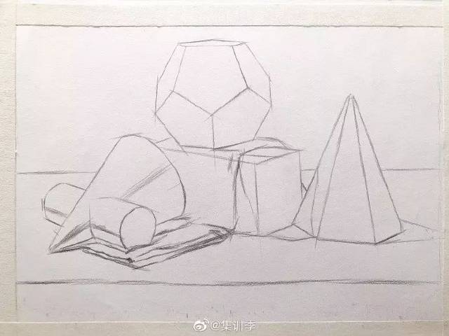 马利炭笔 普通素描纸示范过程 (辅助工具:纸巾,擦笔) 图为三角形构图