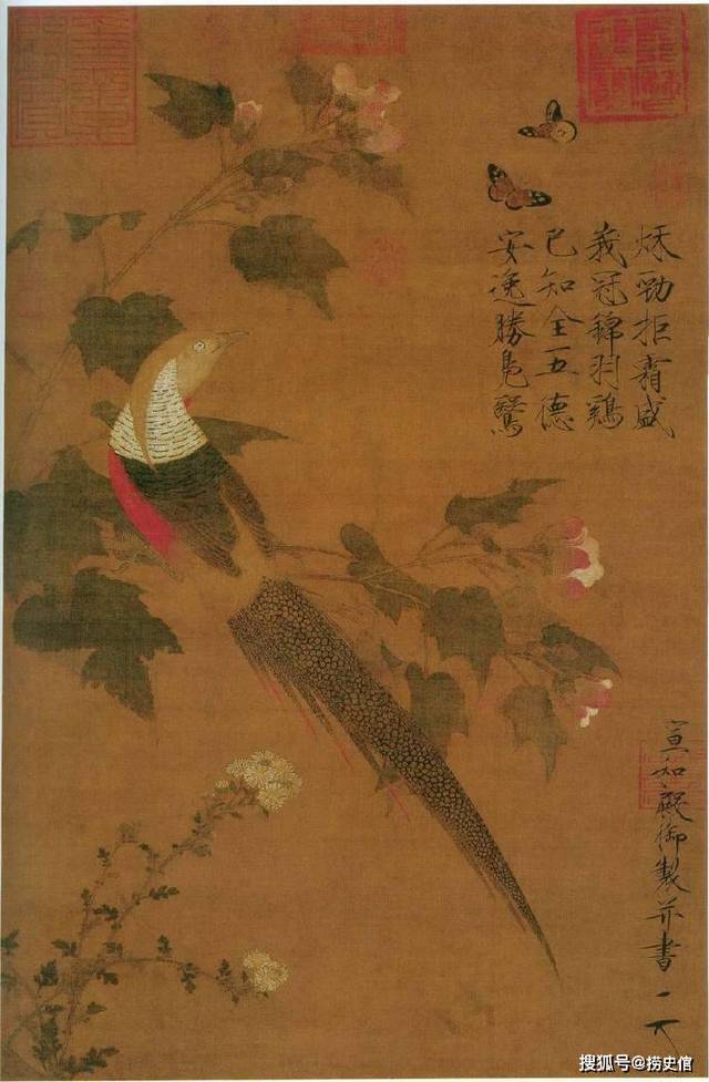 掛け軸】 「絹本 花鳥図 宋徽宗 趙佶」中国 宋朝皇帝 肉筆保證 唐物唐本