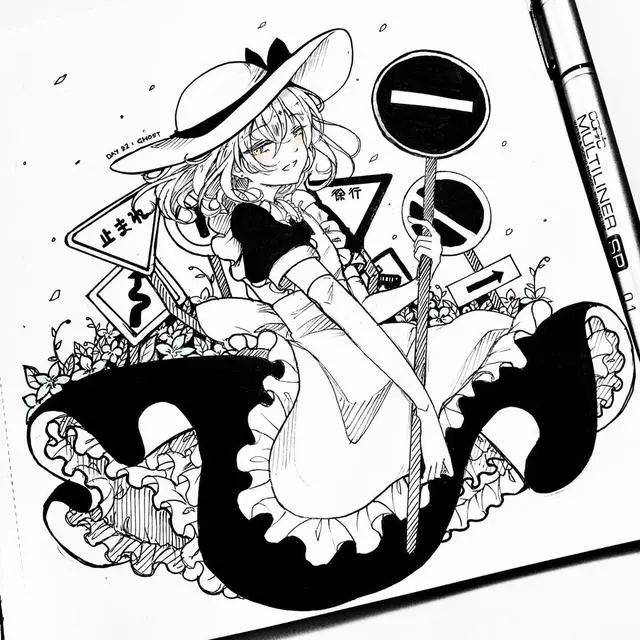 如果你也不想上色,只想画黑白稿的话,那么这组作品就非常适合你临摹了