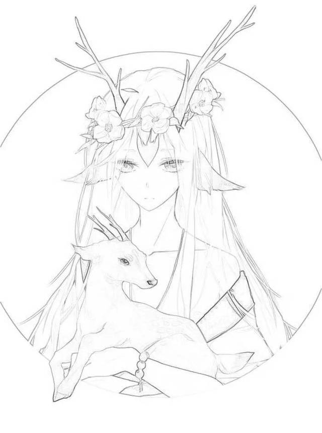 黑白线稿:动漫人物线稿素材