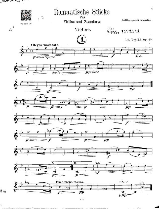 瑟夫·苏克演绎《德沃夏克4首浪漫小品》附小提琴谱