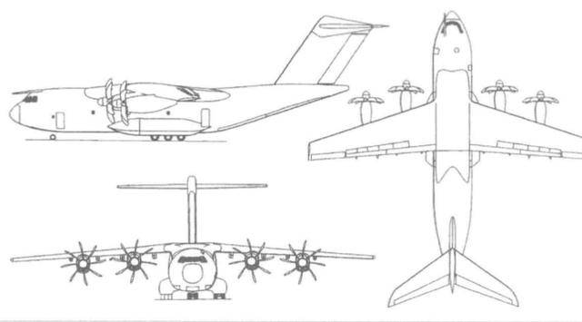 欧洲a400m先进中型运输机的三视图(图片来源于:网络) 而作为首次