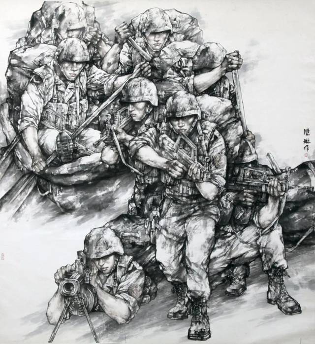 军人绘画作品题材图片