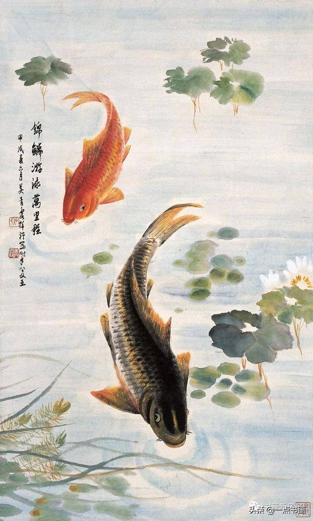 【吴青霞】鲤鱼图 中国画 掛け軸 水墨画 和室 玄関 茶室 壁掛け 美術品 经典欣赏丨吴青霞鱼画作品欣赏_搜狐网