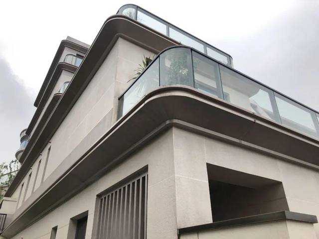 游艇式的外观,圆弧玻璃的阳台护栏,屋顶是被称为"特斯拉鸥翼门"的设计