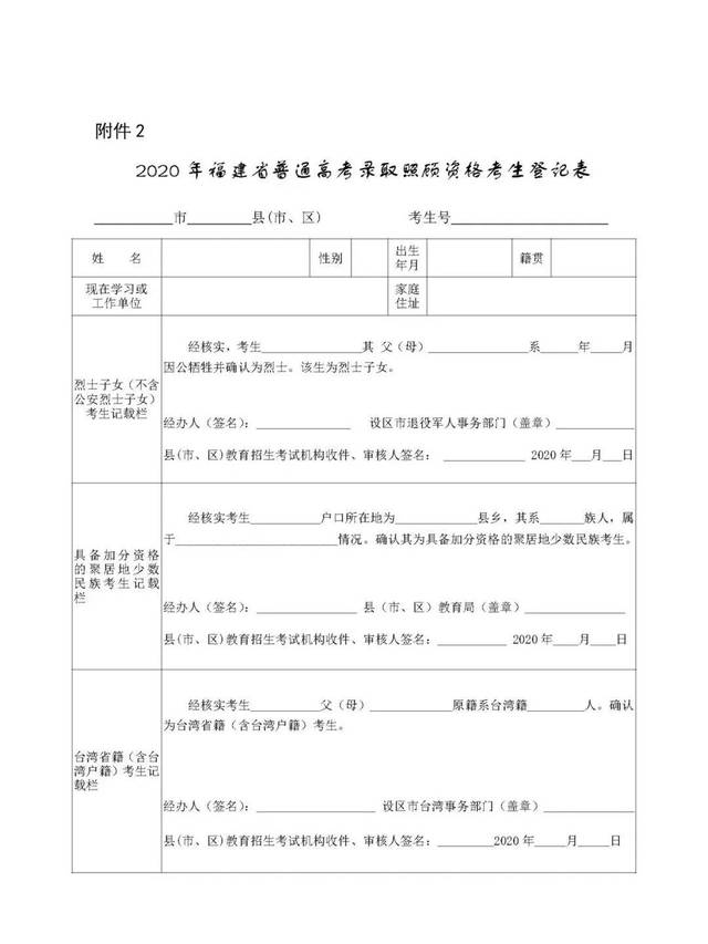 3.2020年福建省普通高考少數民族考生資格審核申請表